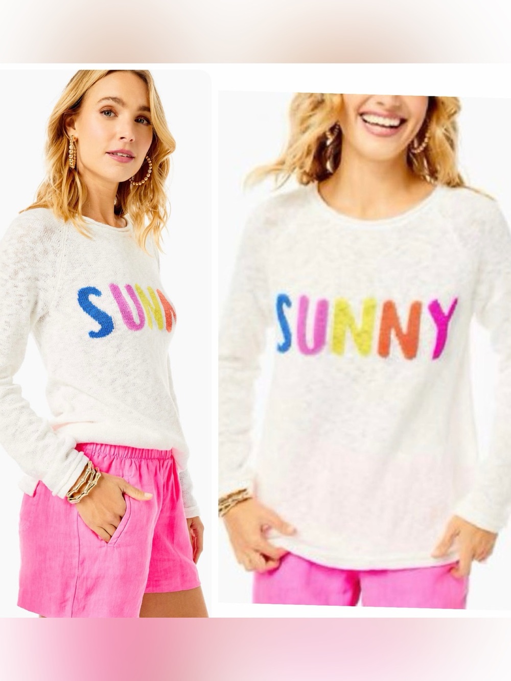 Lilly Pulitzer Danette Sweater Sunny Cream Pink Beach Vacation Size L